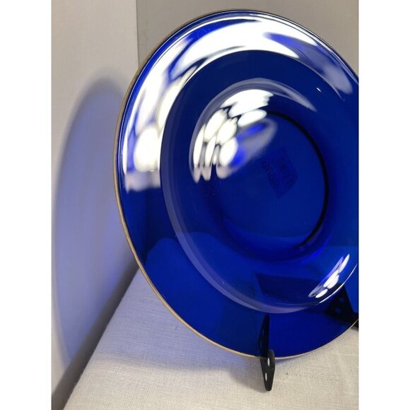 Bormioli Rocco Round Assiette PLATE Platter 10” Sapphire Gold Cobalt Blue Glass - Picture 2 of 9